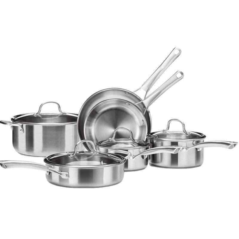 10 PCS High-quality Modern Style Three-layer Stainless Steel Kitchenware Set with Glass Cover Suitable for Stoves