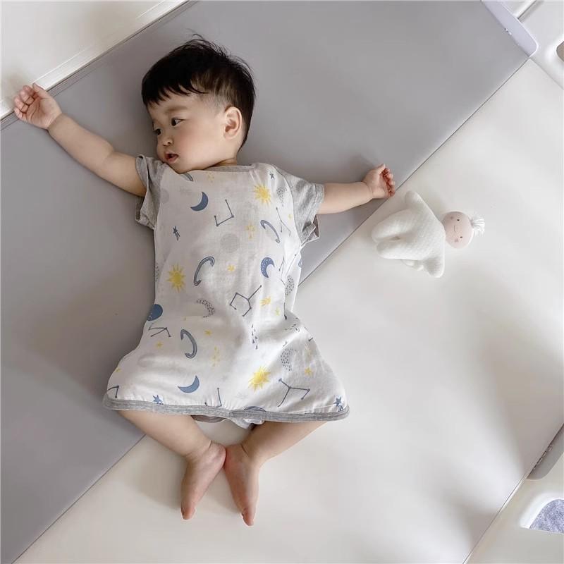 Baby bamboo cotton jumpsuit sleepwear for parent-child summer, children's short sleeved nightgown, home clothes for boys and girls, thin air-conditioned clothing?